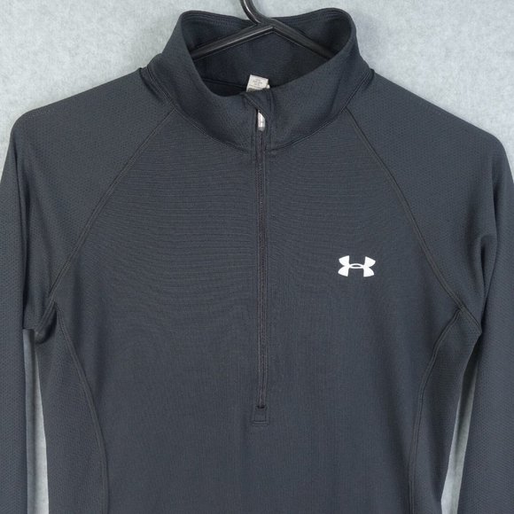 Under Armour Sweater Womens Medium Black Long Sleeve 1/2 Zip Mock Neck Stretch - Picture 2 of 8